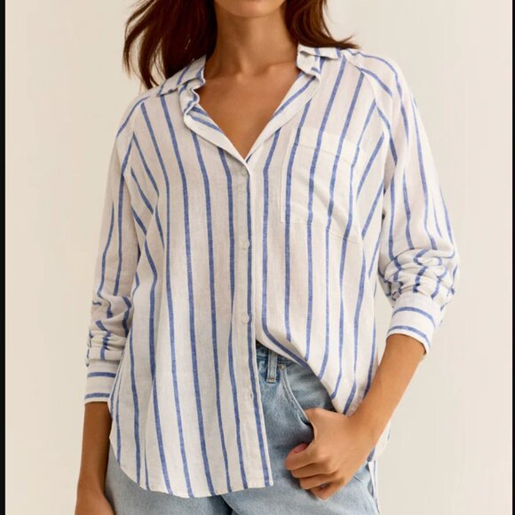 Z Supply Perfect Linen Striped Top (Palace Blue) (Small) NWT - Picture 2 of 8